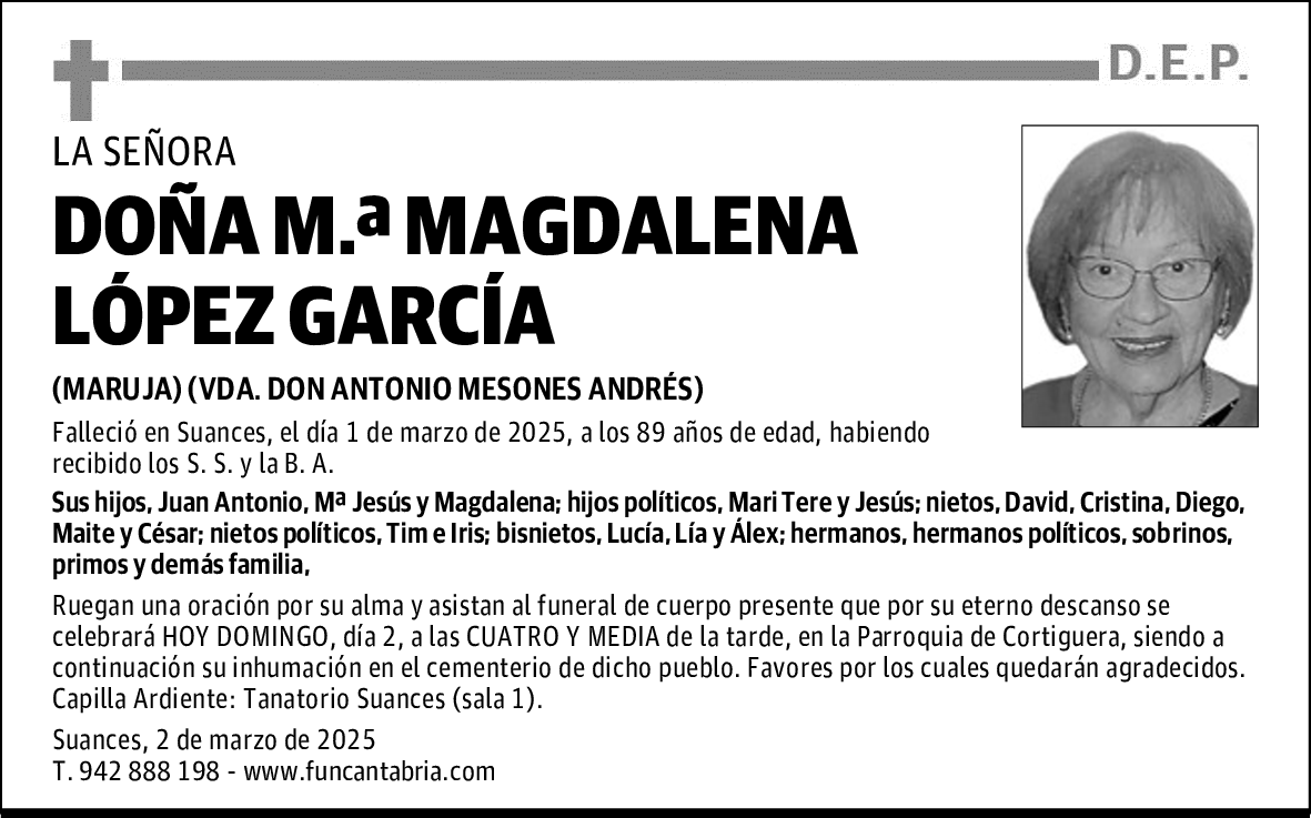 DOÑA M.ª MAGDALENA LÓPEZ GARCÍA