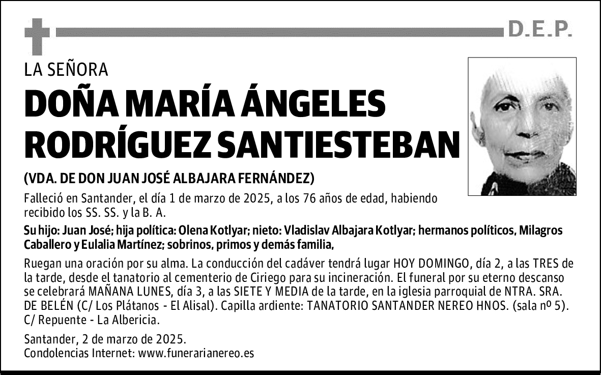 DOÑA MARÍA ÁNGELES RODRÍGUEZ SANTIESTEBAN
