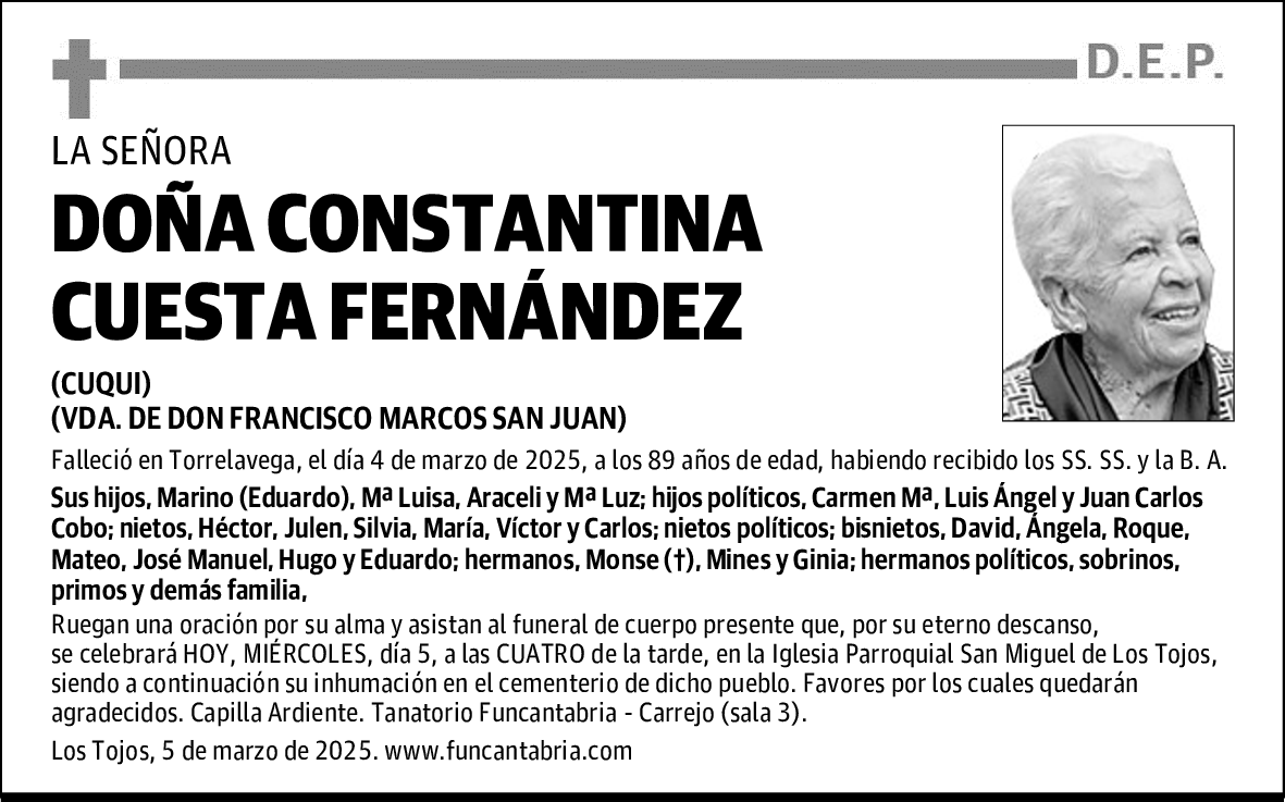 DOÑA CONSTANTINA CUESTA FERNÁNDEZ