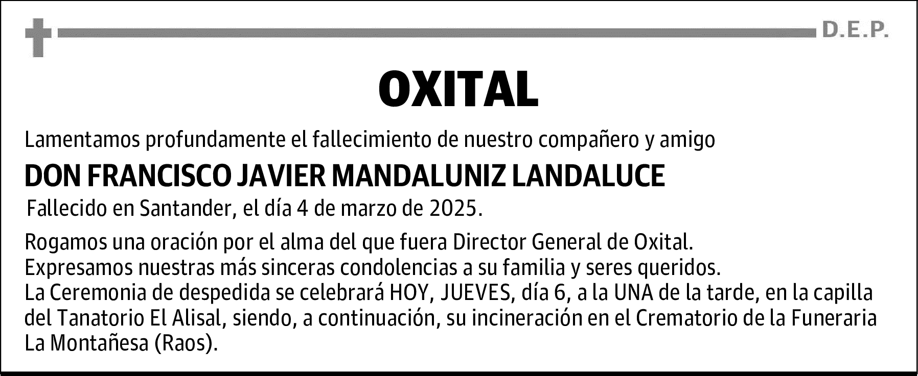 DON FRANCISCO JAVIER MANDALUNIZ LANDALUCE