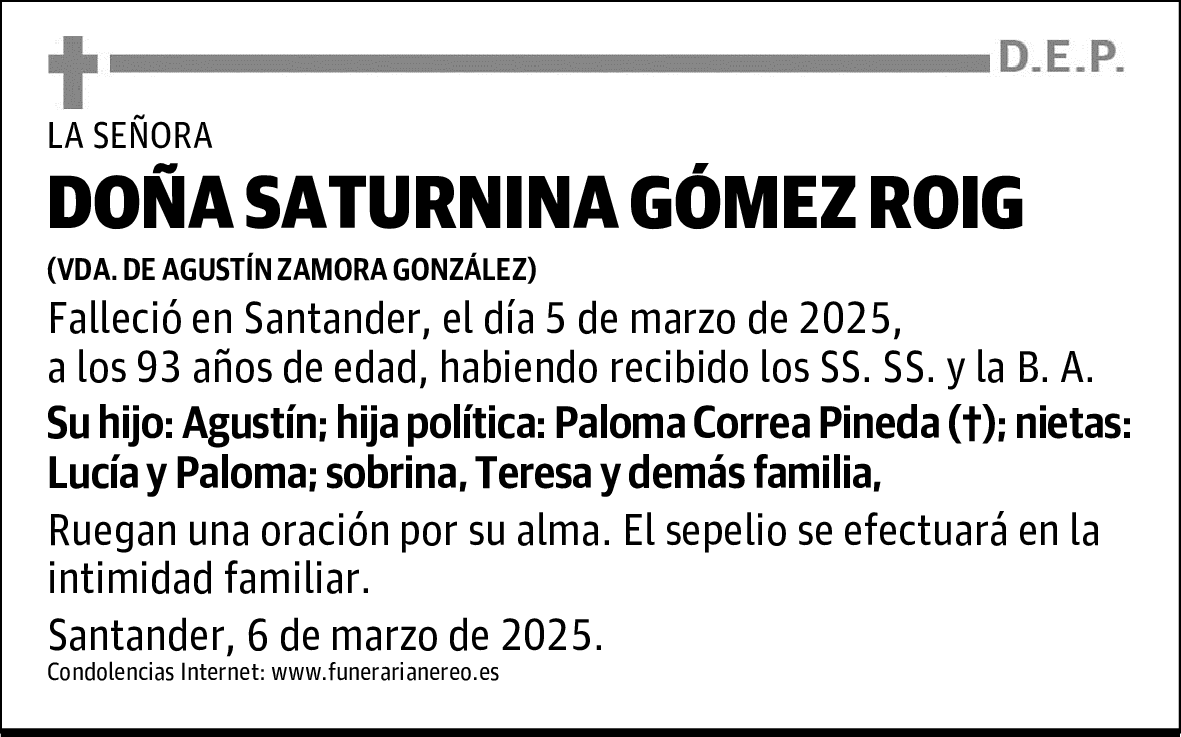 DOÑA SATURNINA GÓMEZ ROIG
