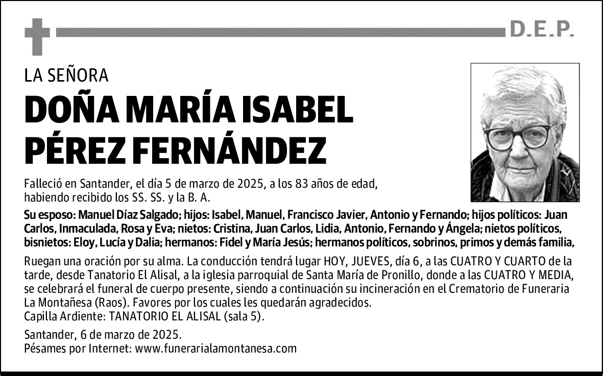 DOÑA MARÍA ISABEL PÉREZ FERNÁNDEZ