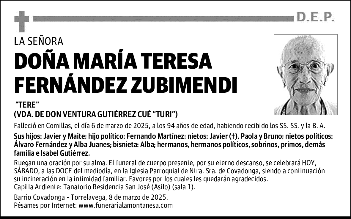 DOÑA MARÍA TERESA FERNÁNDEZ ZUBIMENDI