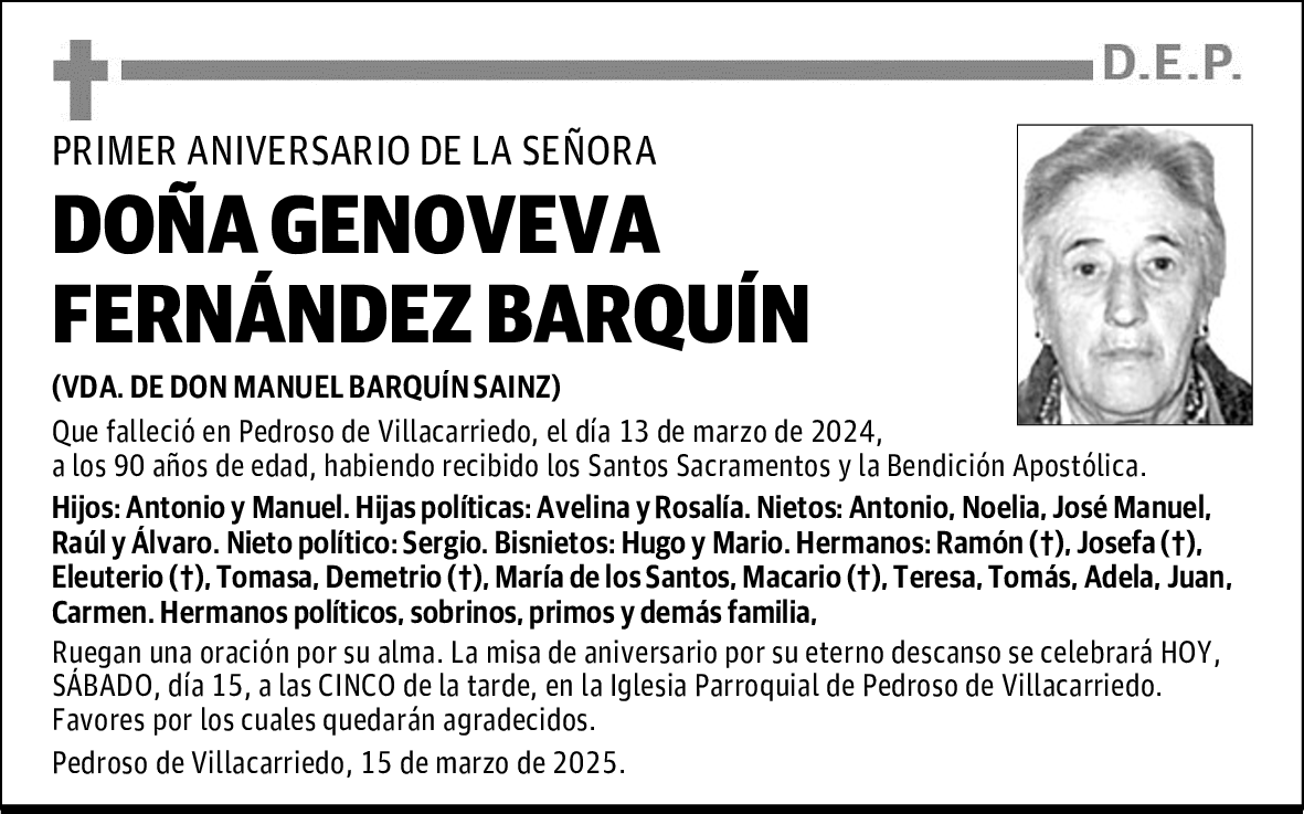 DOÑA GENOVEVA FERNÁNDEZ BARQUÍN
