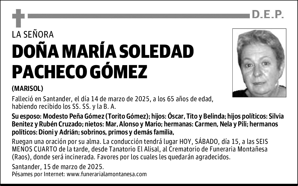 DOÑA MARÍA SOLEDAD PACHECO GÓMEZ