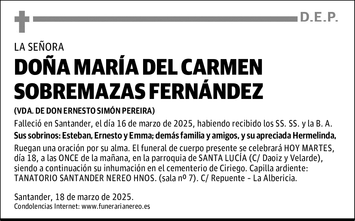 DOÑA MARÍA DEL CARMEN SOBREMAZAS FERNÁNDEZ