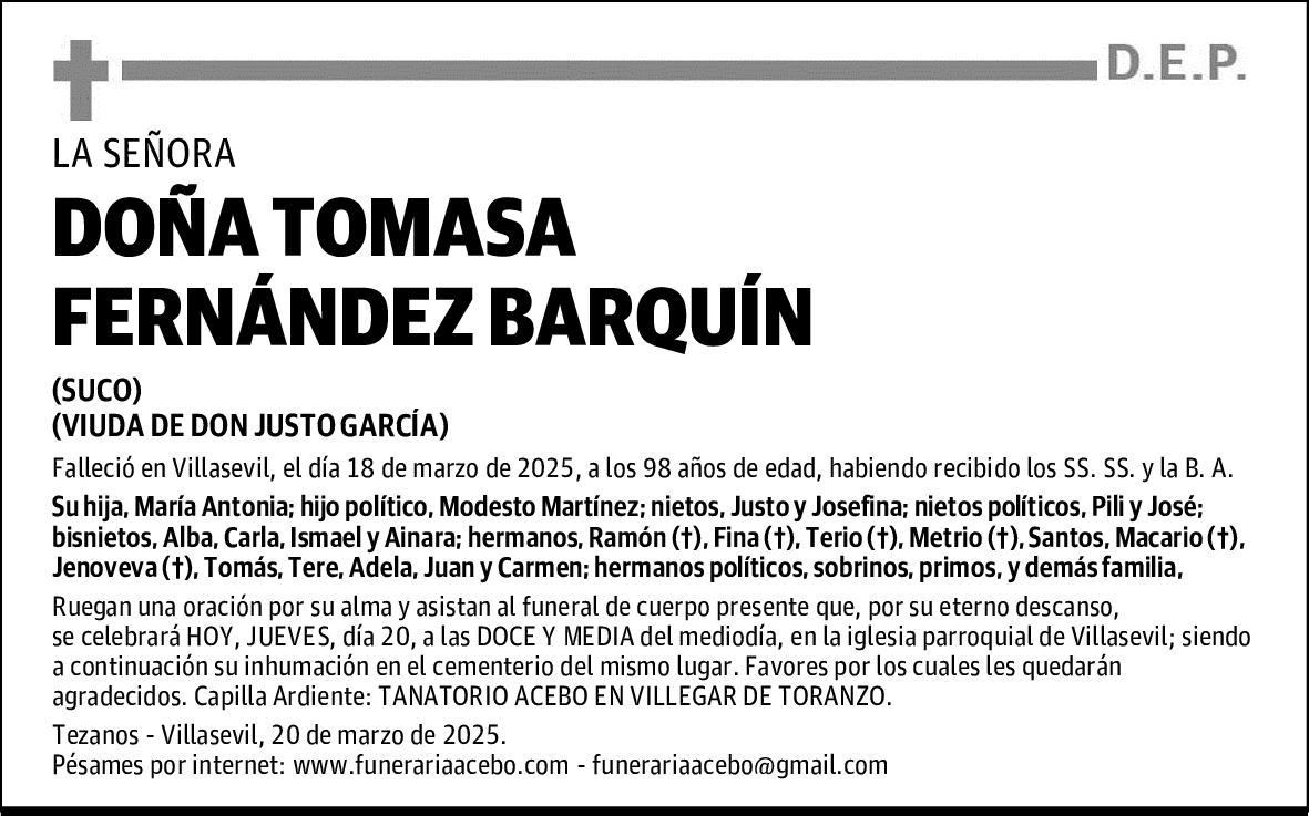 DOÑA TOMASA FERNÁNDEZ BARQUÍN