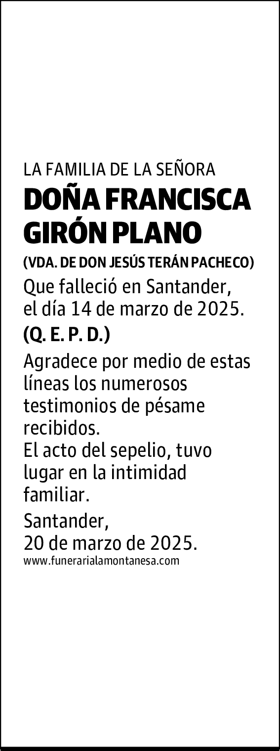 DOÑA FRANCISCA GIRÓN PLANO