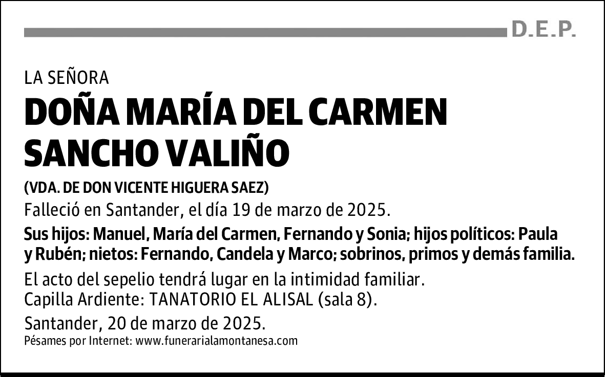 DOÑA MARÍA DEL CARMEN SANCHO VALIÑO