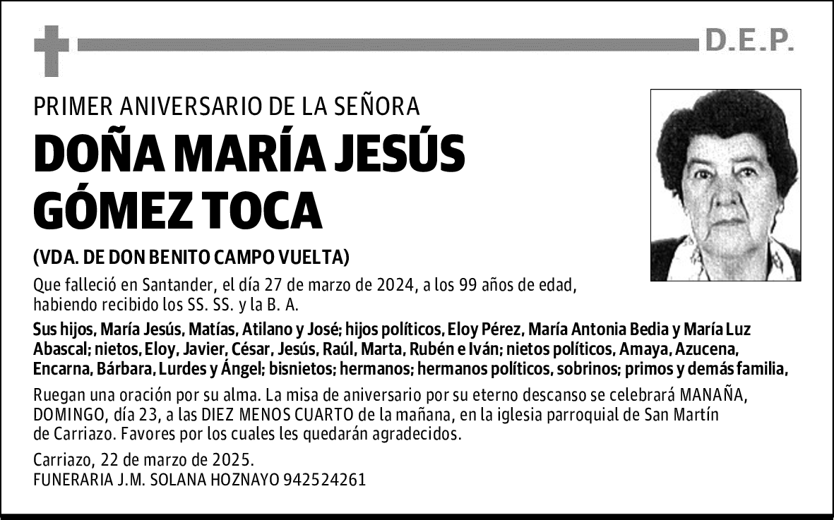 DOÑA MARÍA JESÚS GÓMEZ TOCA