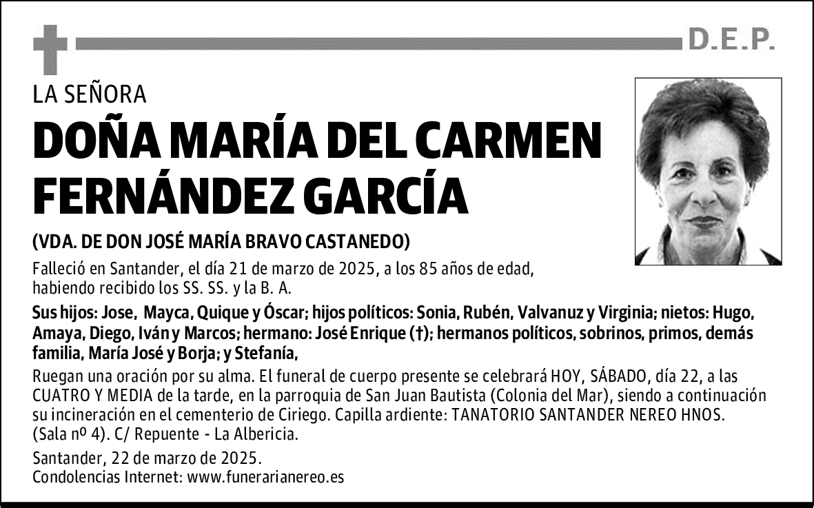 DOÑA MARÍA DEL CARMEN FERNÁNDEZ GARCÍA