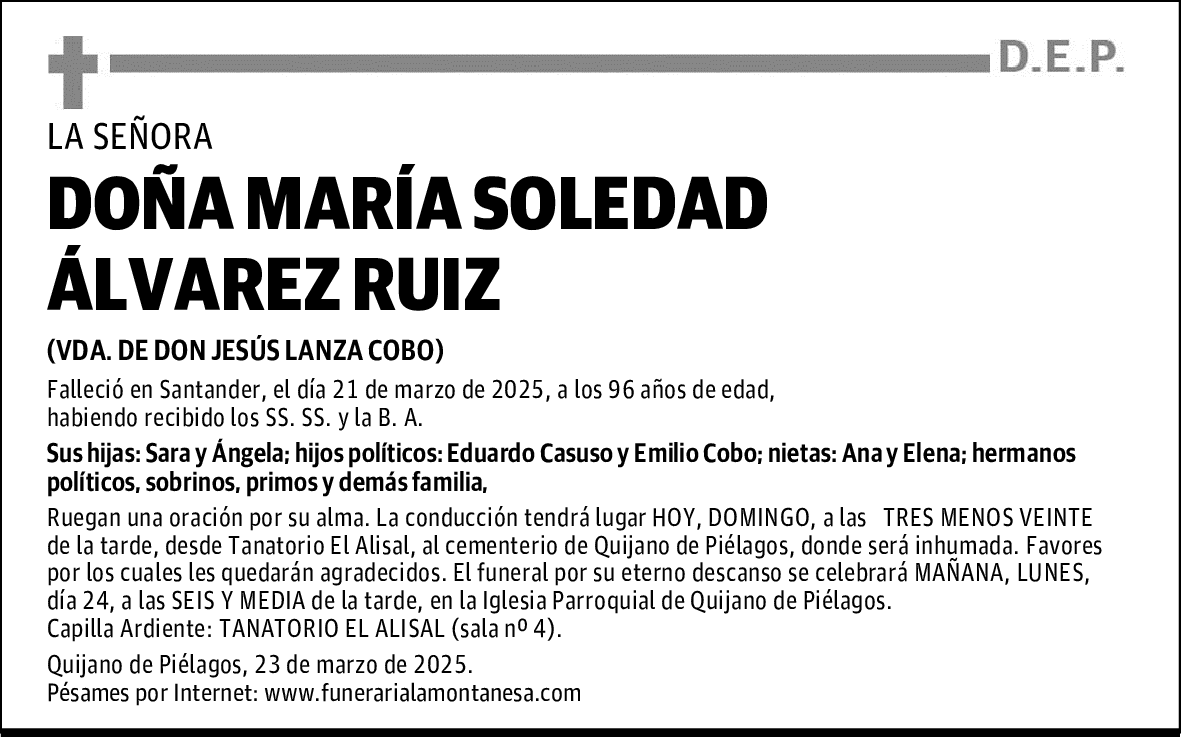 DOÑA MARÍA SOLEDAD ÁLVAREZ RUIZ