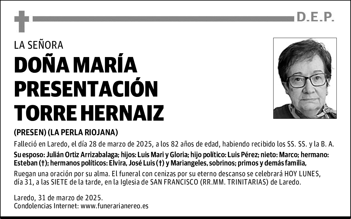 DOÑA MARÍA PRESENTACIÓN TORRE HERNAIZ