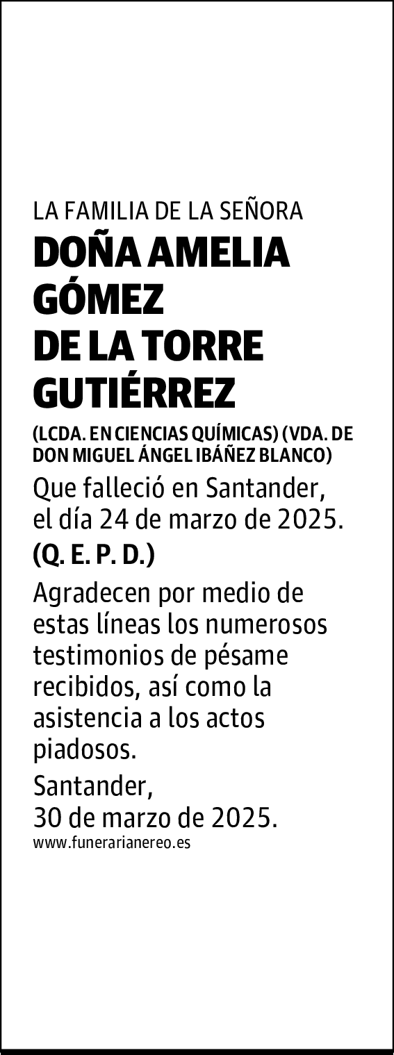 DOÑA AMELIA GÓMEZ DE LA TORRE GUTIÉRREZ