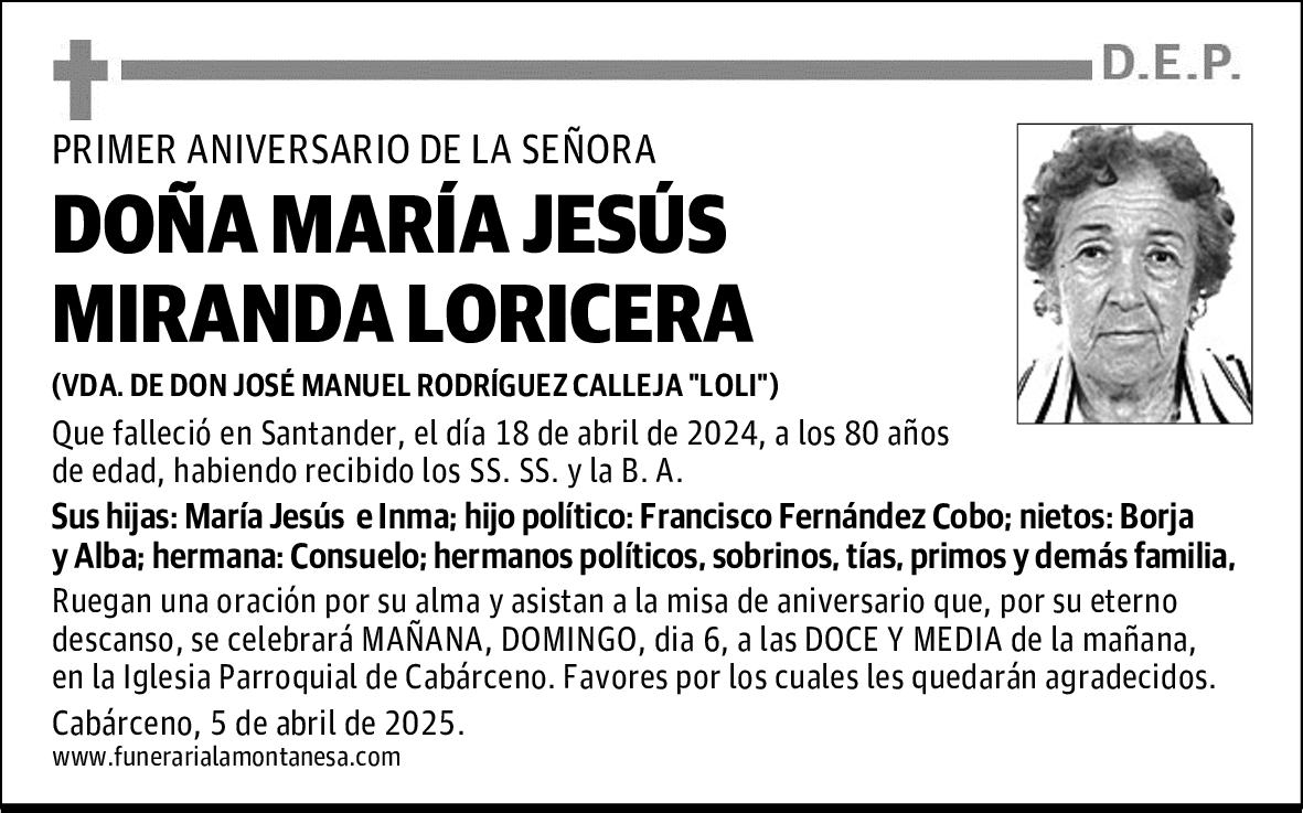 DOÑA MARÍA JESÚS MIRANDA LORICERA
