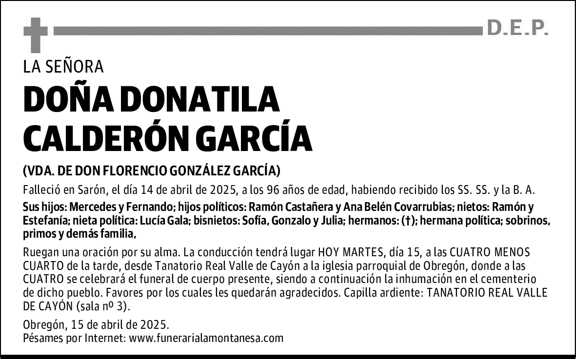 DOÑA DONATILA CALDERÓN GARCÍA