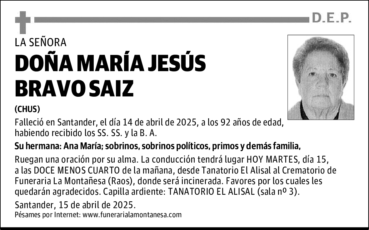 DOÑA MARÍA JESÚS BRAVO SAIZ