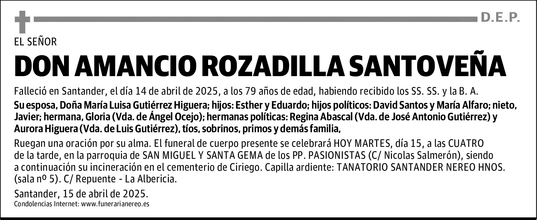DON AMANCIO ROZADILLA SANTOVEÑA