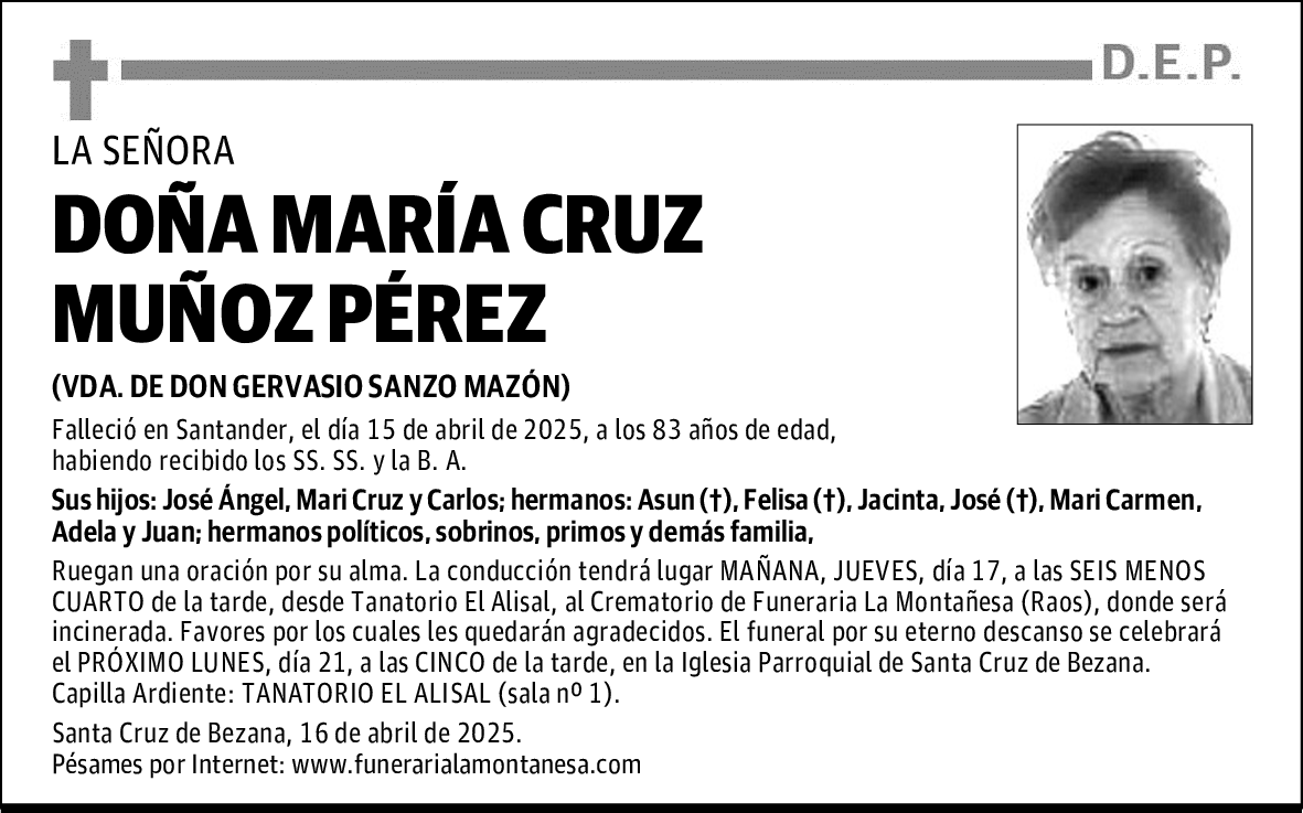 DOÑA MARÍA CRUZ MUÑOZ PÉREZ