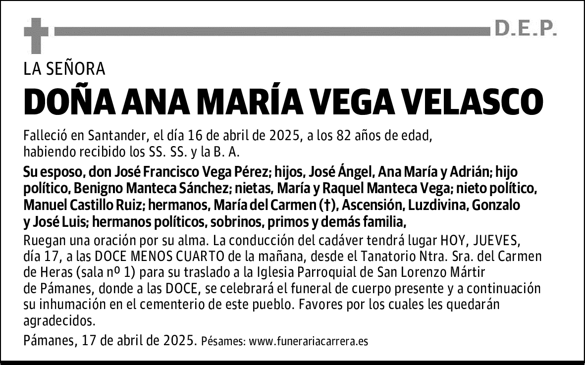 DOÑA ANA MARÍA VEGA VELASCO