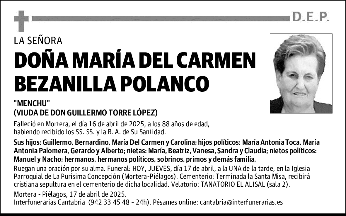 DOÑA MARÍA DEL CARMEN BEZANILLA POLANCO