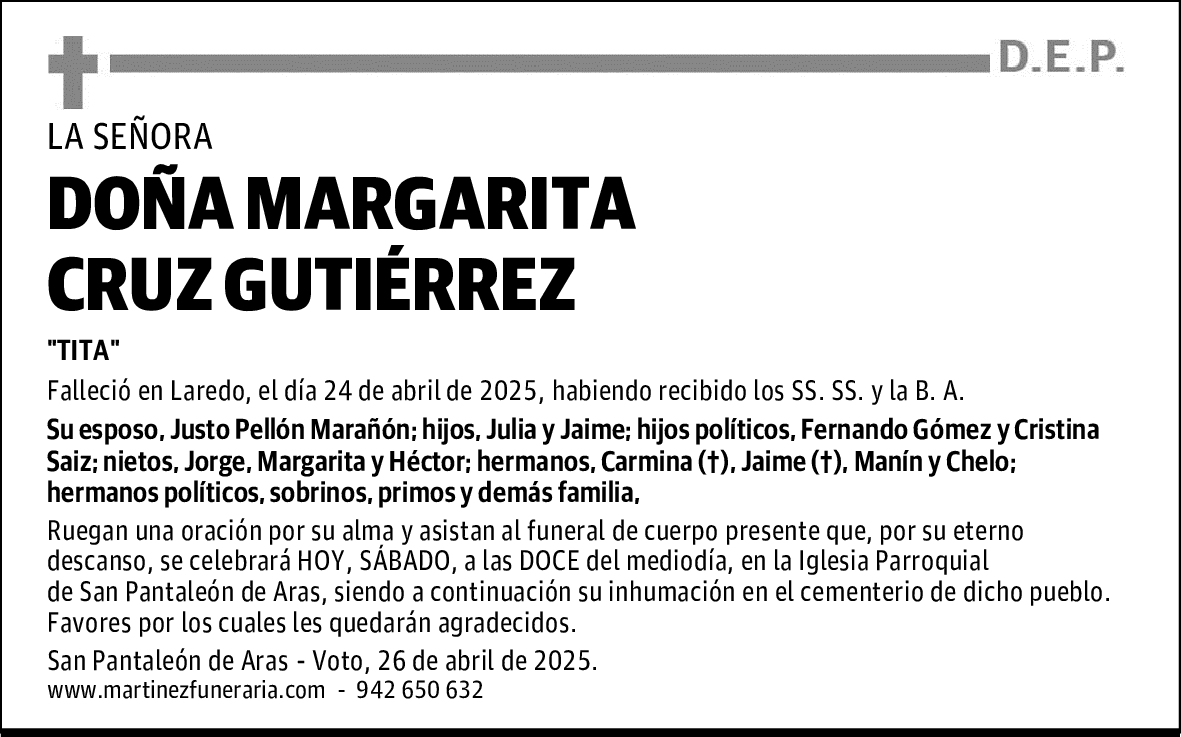 DOÑA MARGARITA CRUZ GUTIÉRREZ