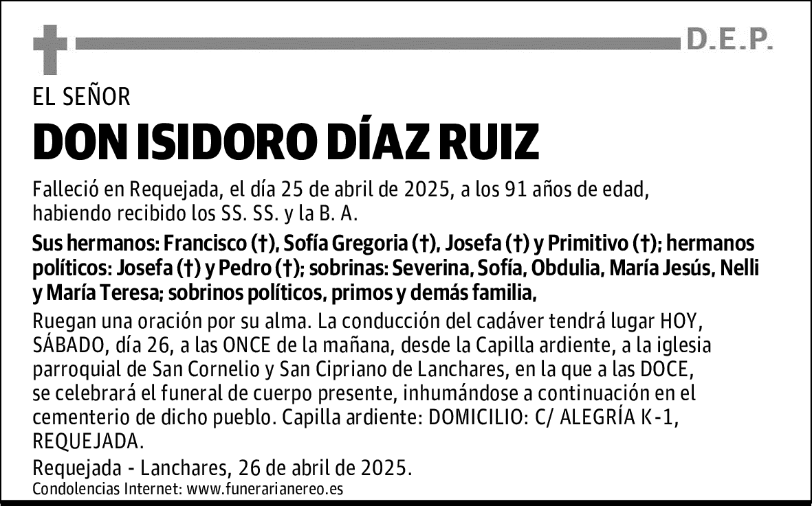 DON ISIDORO DÍAZ RUIZ