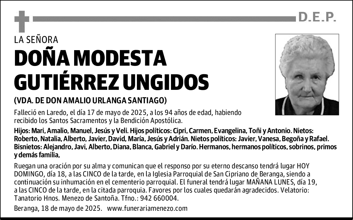 DOÑA MODESTA GUTIÉRREZ UNGIDOS