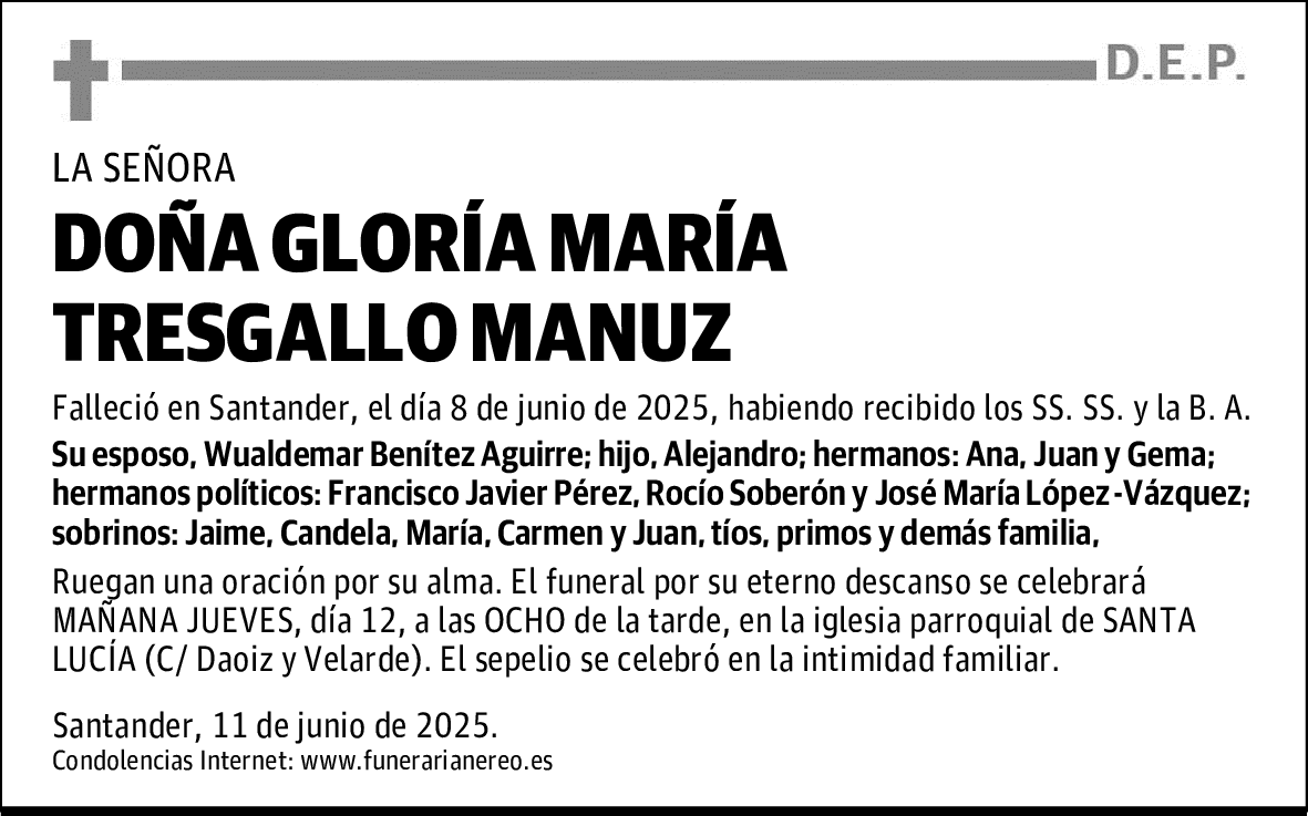 DOÑA GLORÍA MARÍA TRESGALLO MANUZ