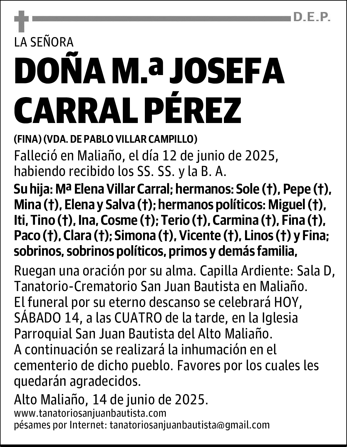 DOÑA M.ª JOSEFA CARRAL PÉREZ