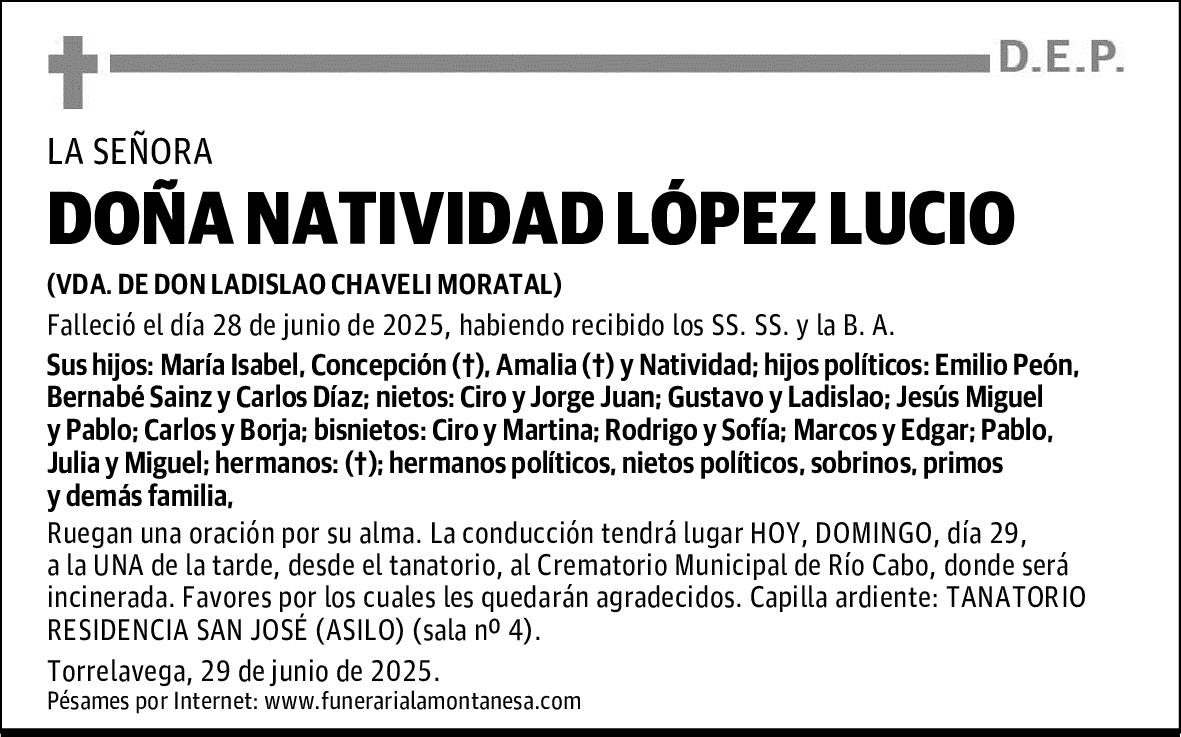 DOÑA NATIVIDAD LÓPEZ LUCIO
