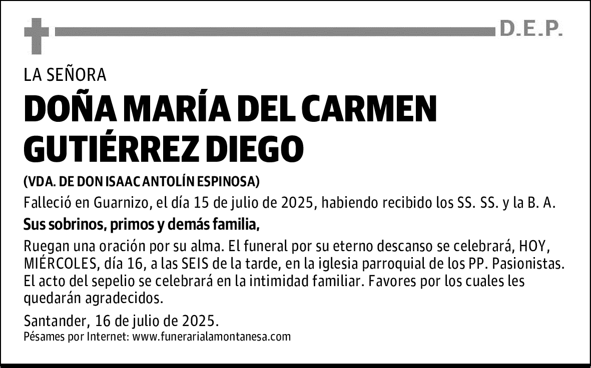DOÑA MARÍA DEL CARMEN GUTIÉRREZ DIEGO