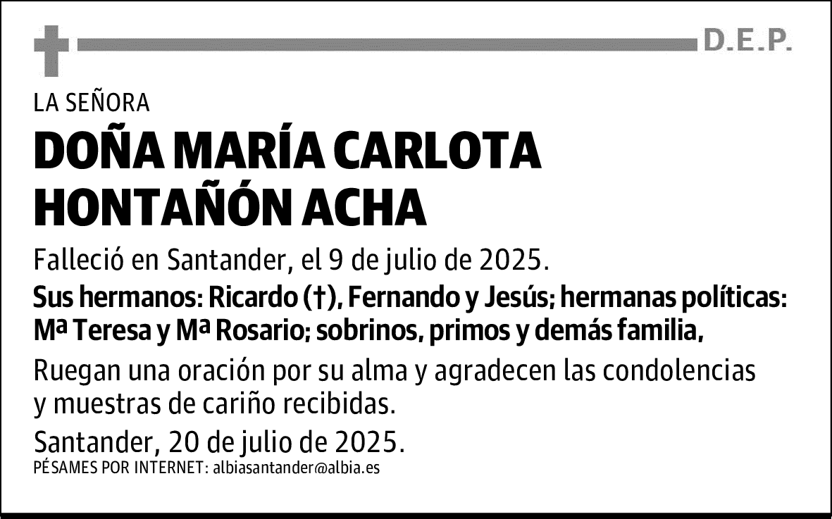 DOÑA MARÍA CARLOTA HONTAÑÓN ACHA