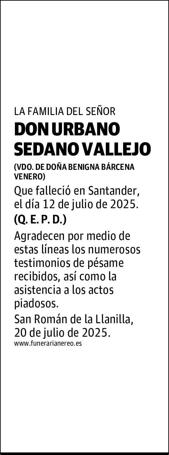 DON URBANO SEDANO VALLEJO