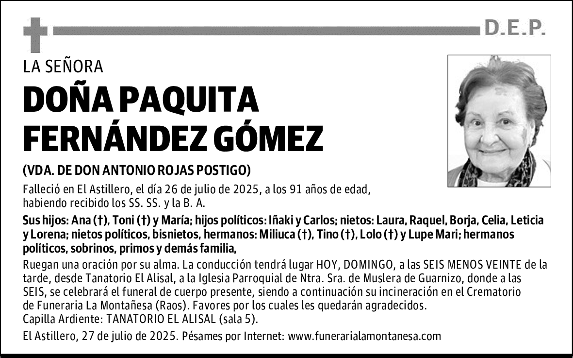 DOÑA PAQUITA FERNÁNDEZ GÓMEZ