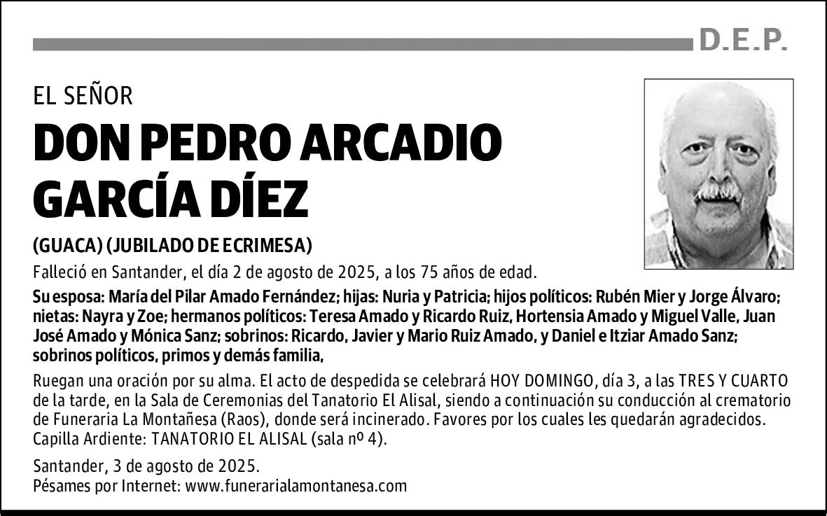DON PEDRO ARCADIO GARCÍA DÍEZ