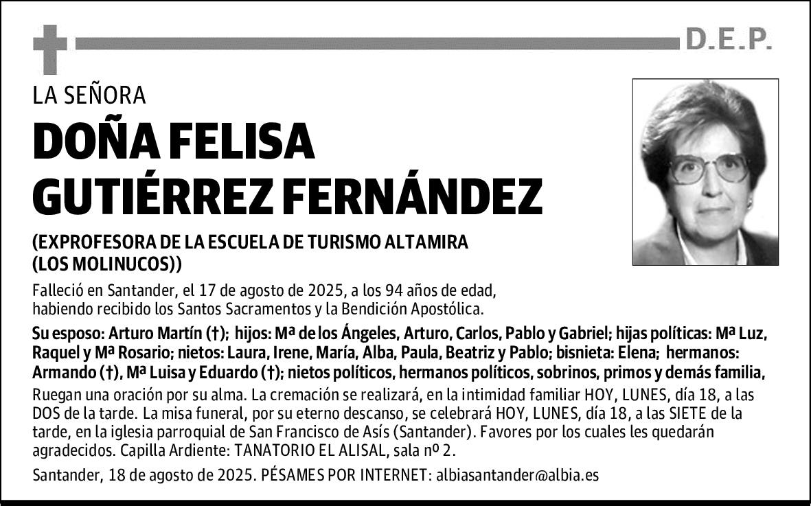 DOÑA FELISA GUTIÉRREZ FERNÁNDEZ