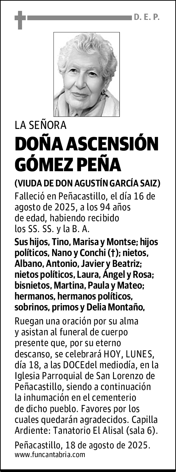 DOÑA ASCENSIÓN GÓMEZ PEÑA