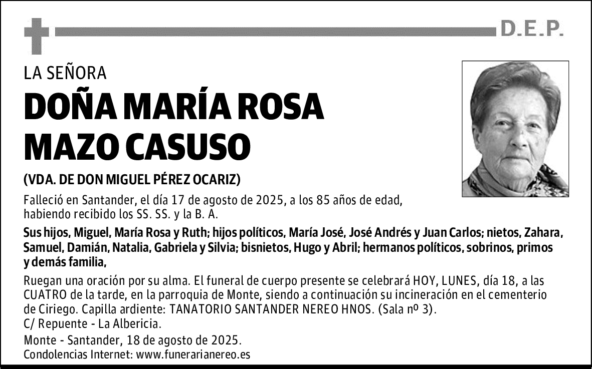 DOÑA MARÍA ROSA MAZO CASUSO