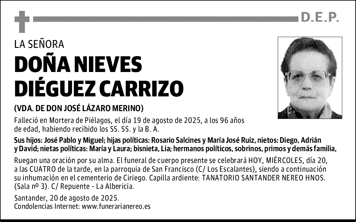 DOÑA NIEVES DIÉGUEZ CARRIZO