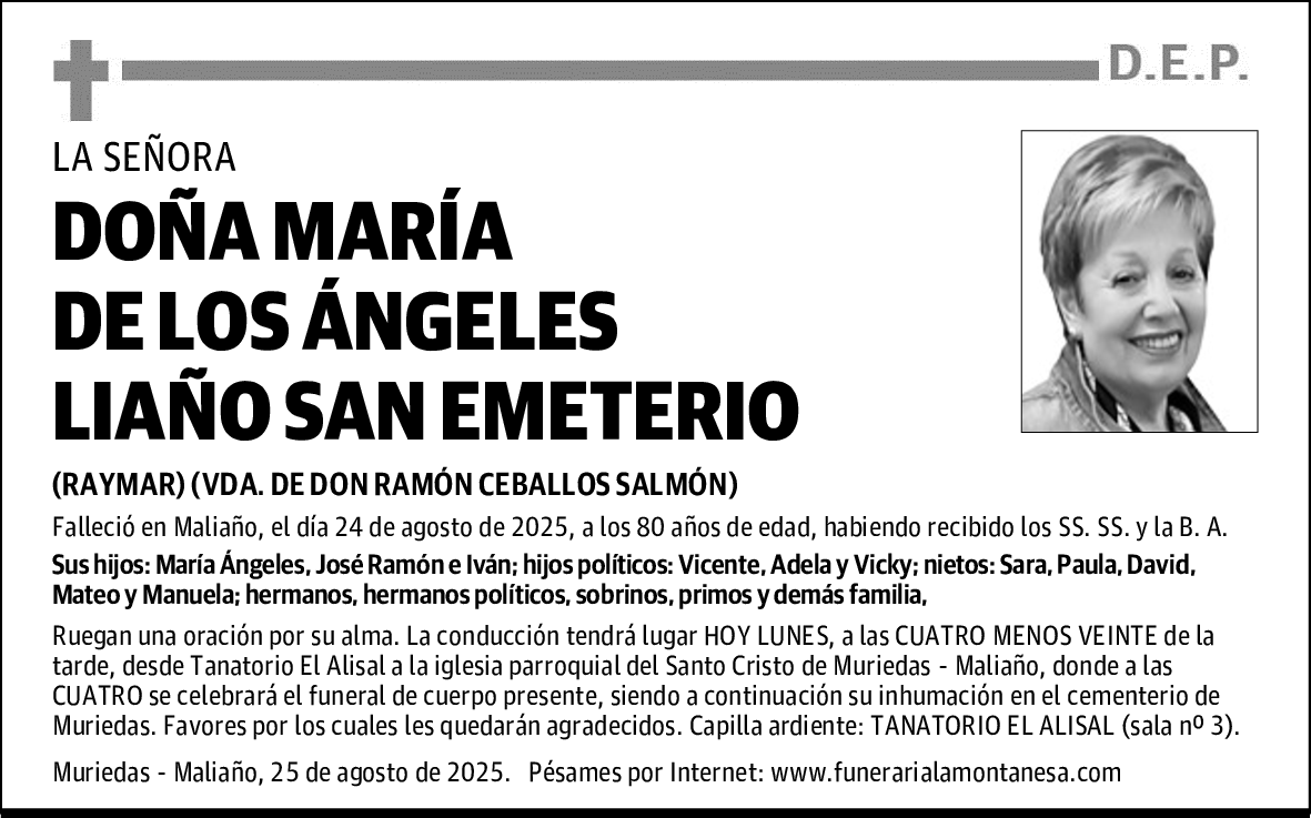 DOÑA MARÍA DE LOS ÁNGELES LIAÑO SAN EMETERIO