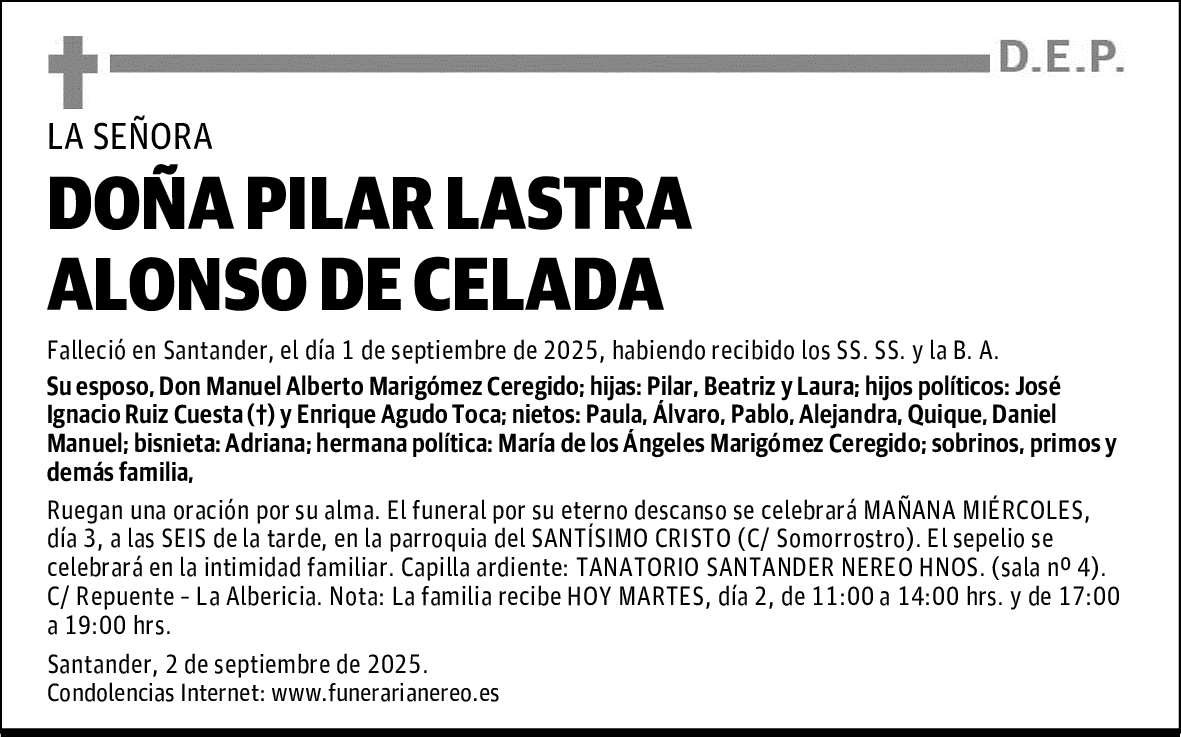 DOÑA PILAR LASTRA ALONSO DE CELADA