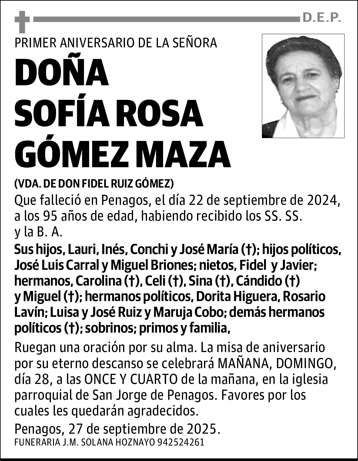 DOÑA SOFÍA ROSA GÓMEZ MAZA