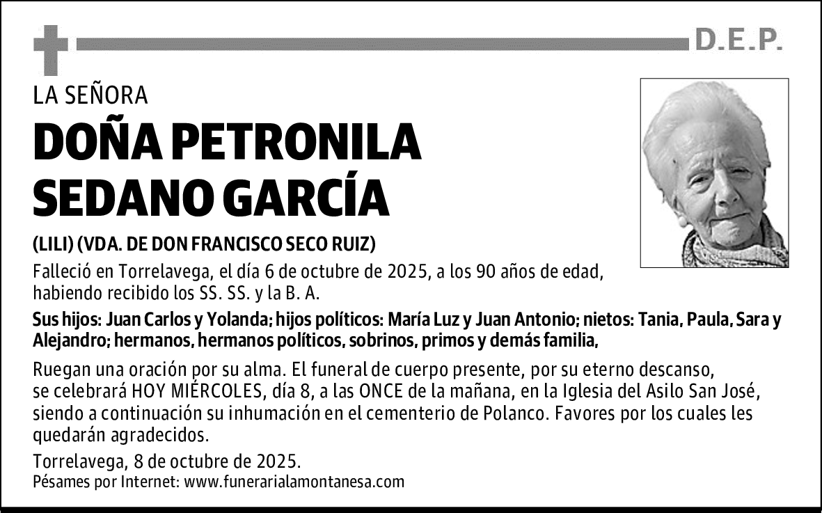 DOÑA PETRONILA SEDANO GARCÍA