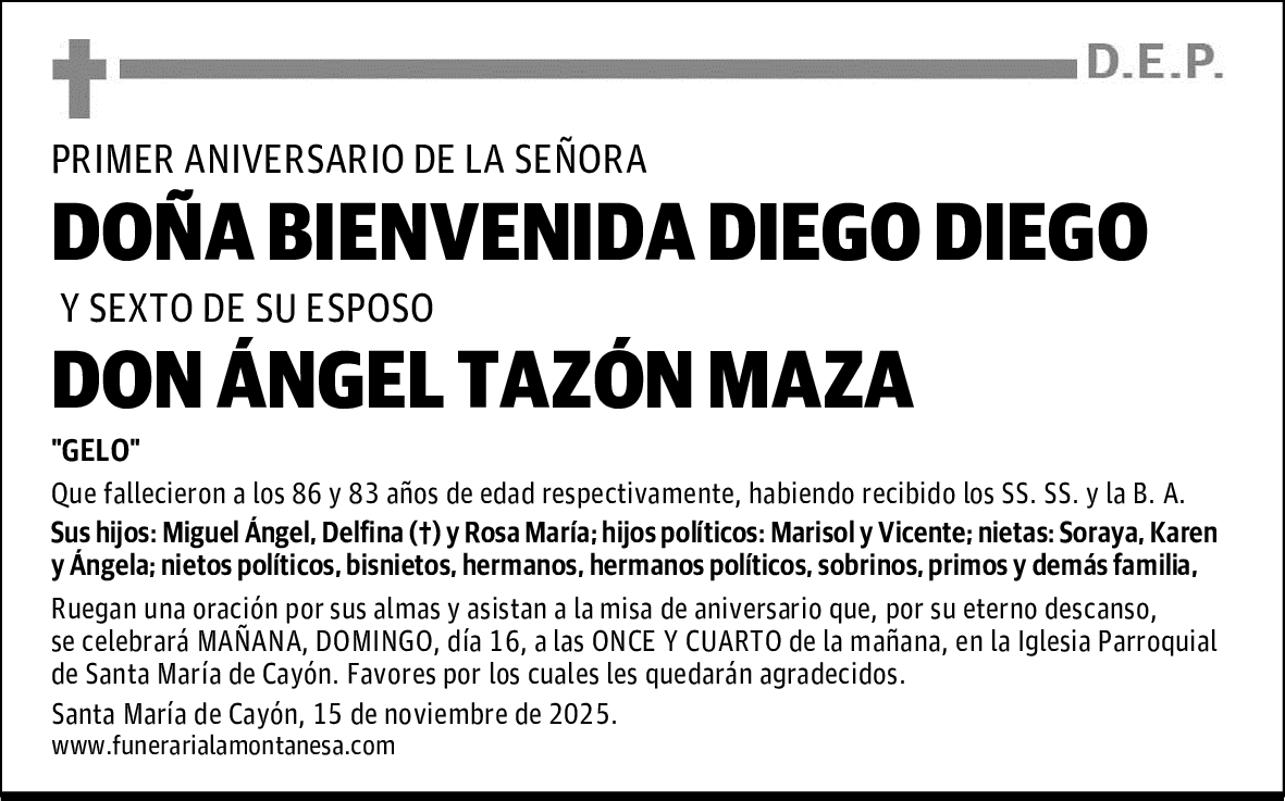 DOÑA BIENVENIDA DIEGO DIEGO