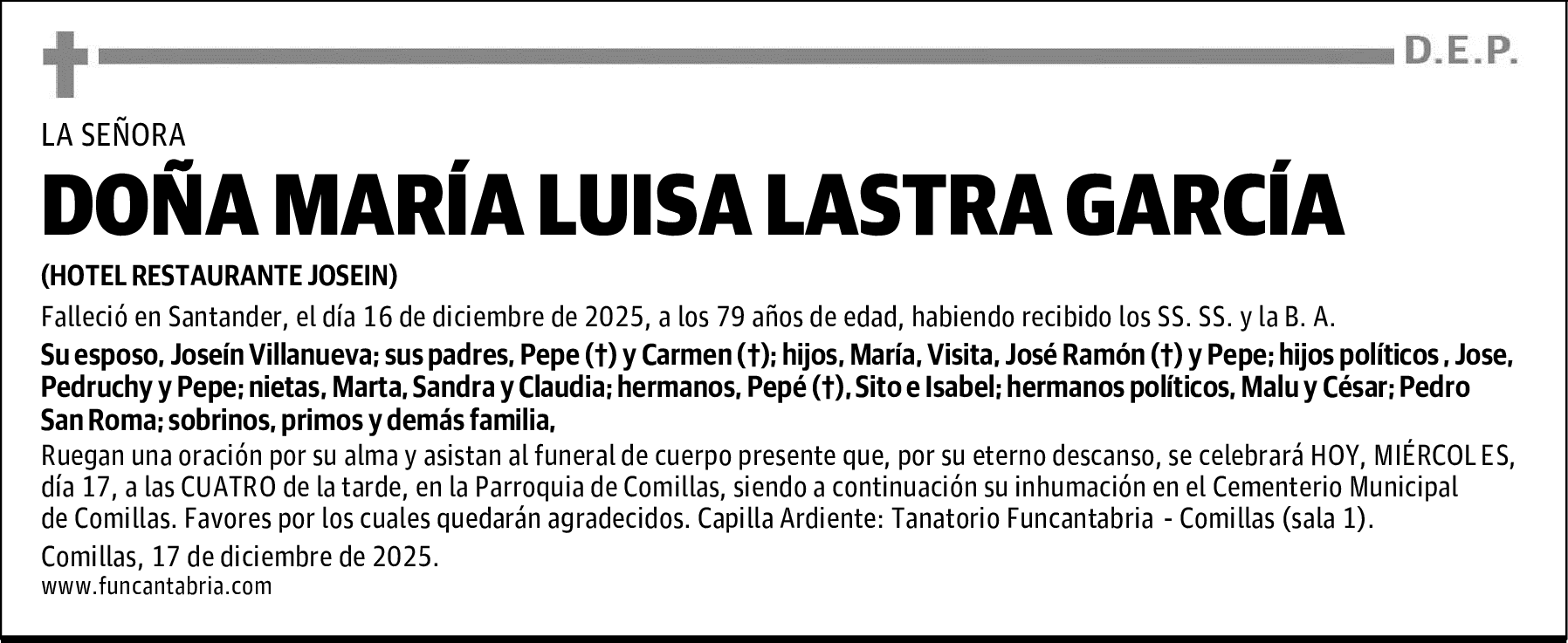 DOÑA MARÍA LUISA LASTRA GARCÍA