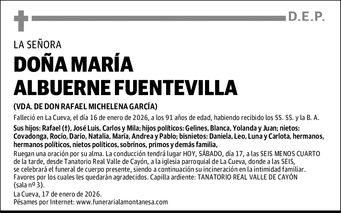 DOÑA MARÍA ALBUERNE FUENTEVILLA