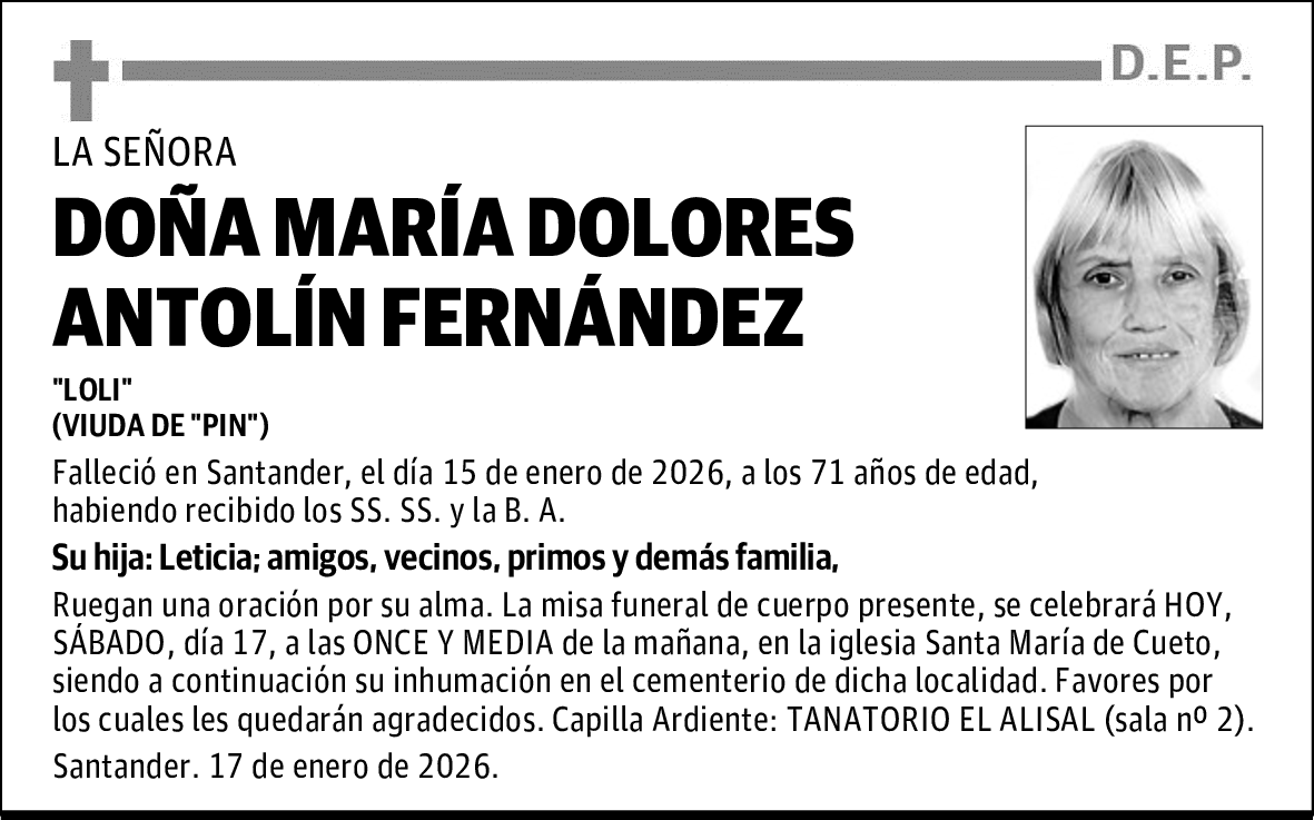 DOÑA MARÍA DOLORES ANTOLÍN FERNÁNDEZ