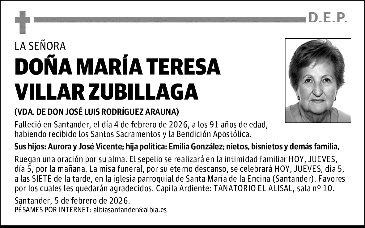 DOÑA MARÍA TERESA VILLAR ZUBILLAGA