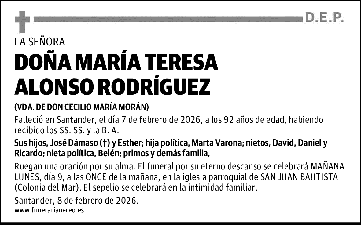 DOÑA MARÍA TERESA ALONSO RODRÍGUEZ